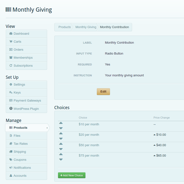 Monthly donation variations in Cart66 dashboard