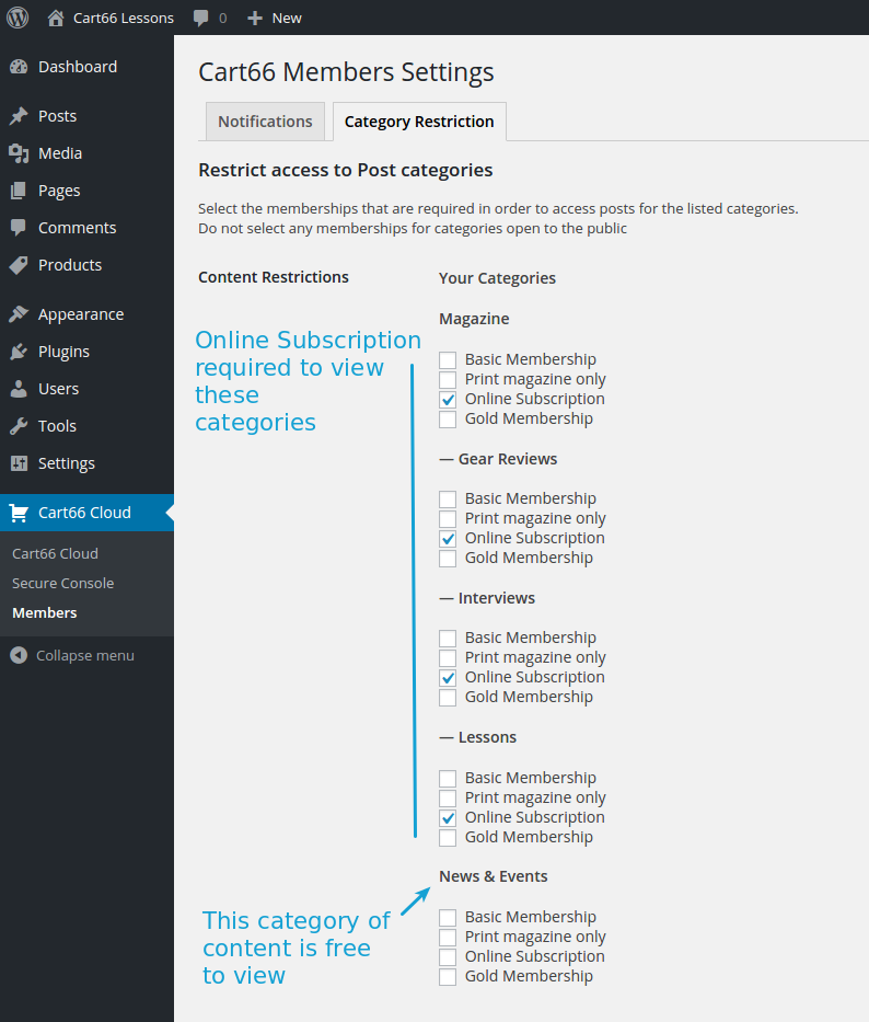 WordPress magazine plugin category restriction settigns