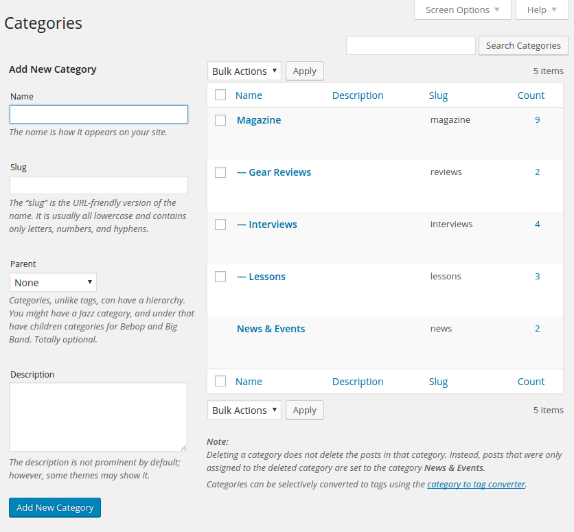 WordPress magazine plugin content categories