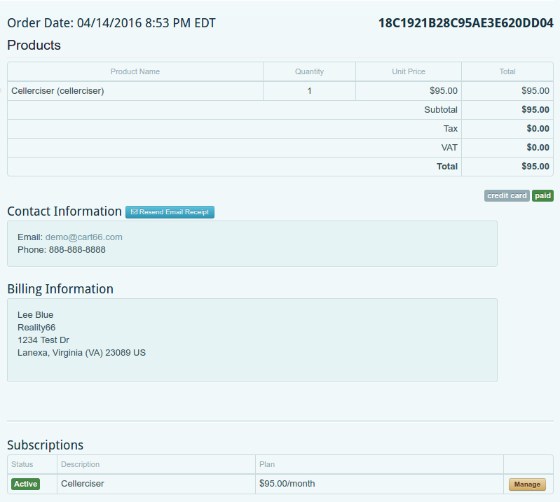 payment plan order in Cart66 Cloud orders dashboard