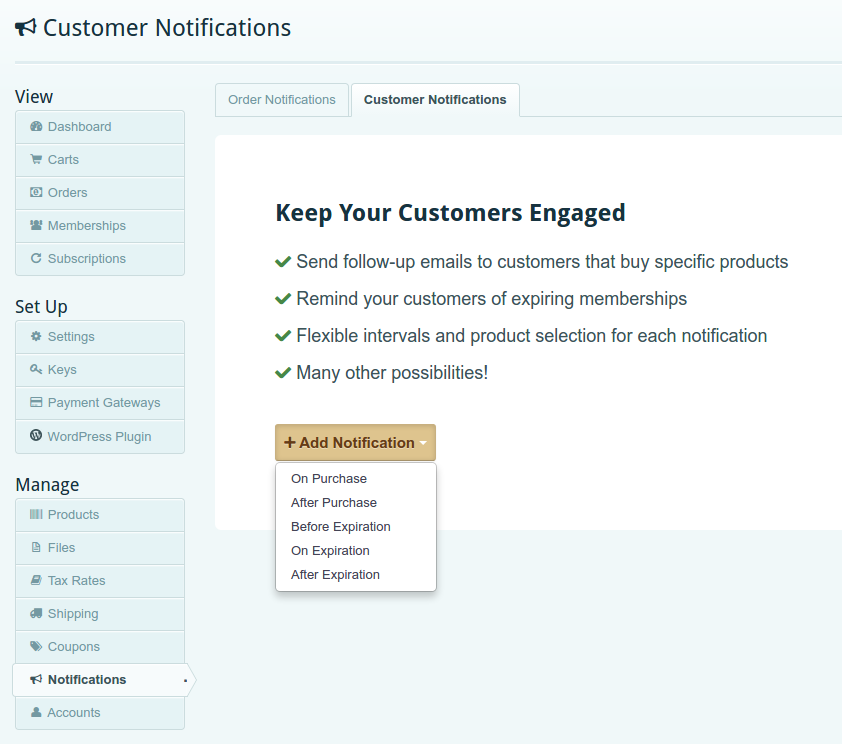 Sales follow up email notification panel