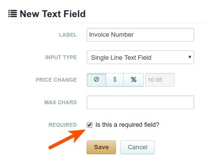 Configure the filed to collect the invoice number