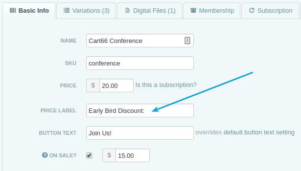 Customize price label to say Early Bird Discount