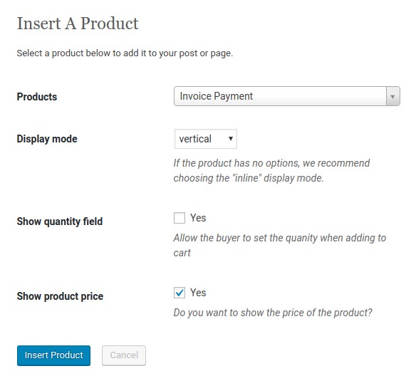 Insert invoice payment form into WordPress page editor