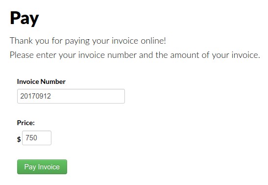 Invoice payment page showing payment form