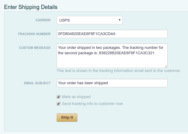 Shipping an order with multiple packages