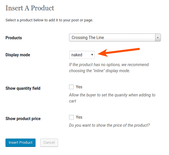 Cart66 product display mode option for naked forms