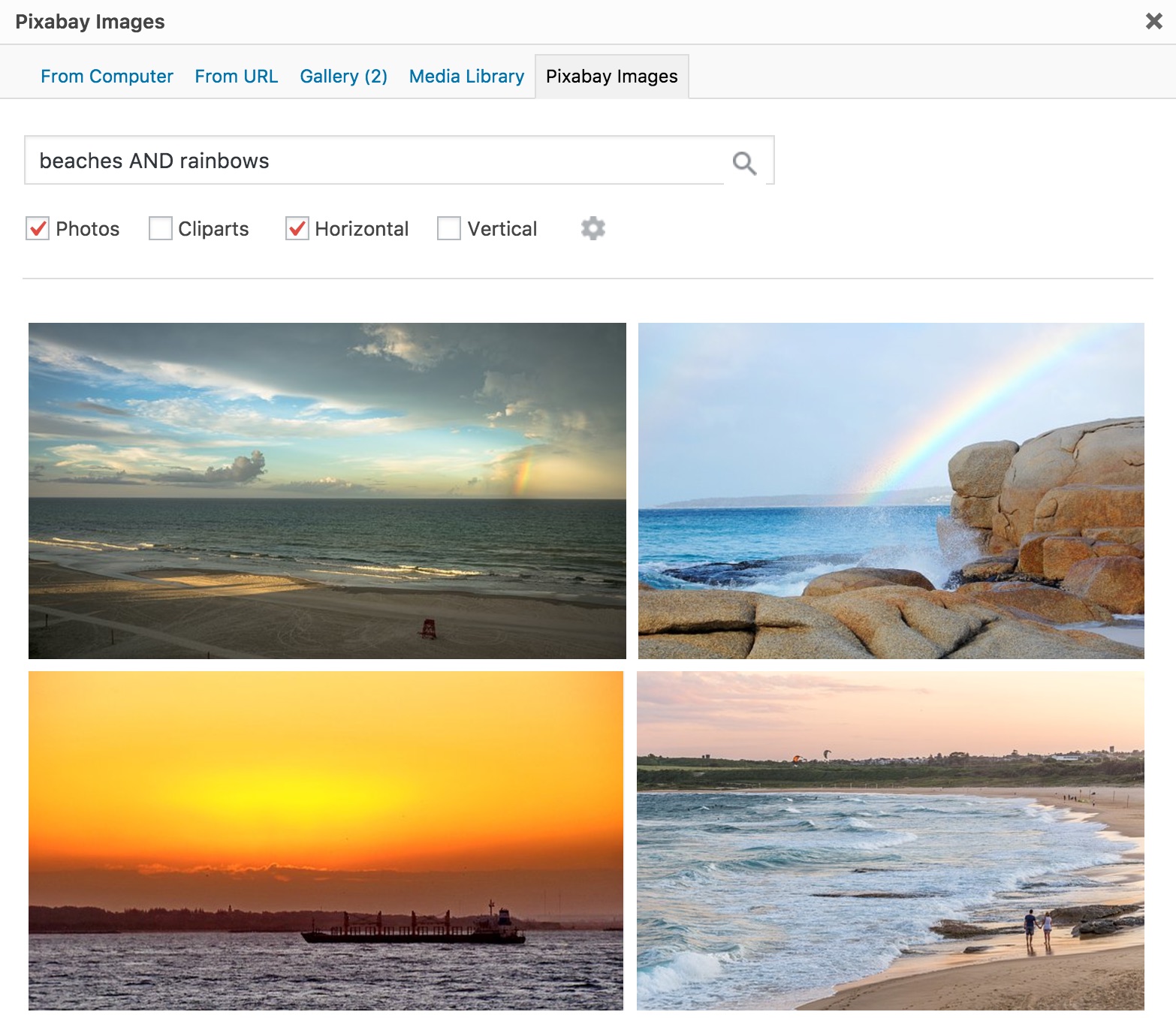 Searching Pixabay for free images using the WordPress plugin