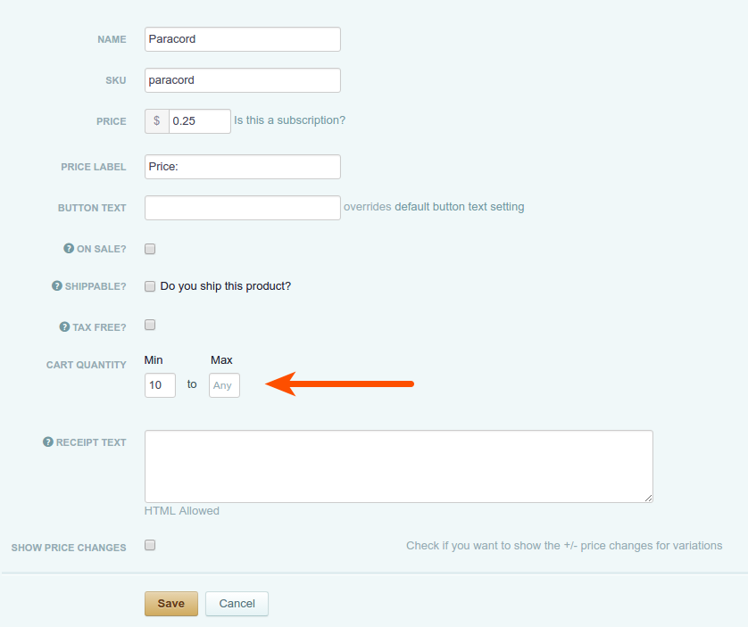 Cart66 product creation form showing quantity options