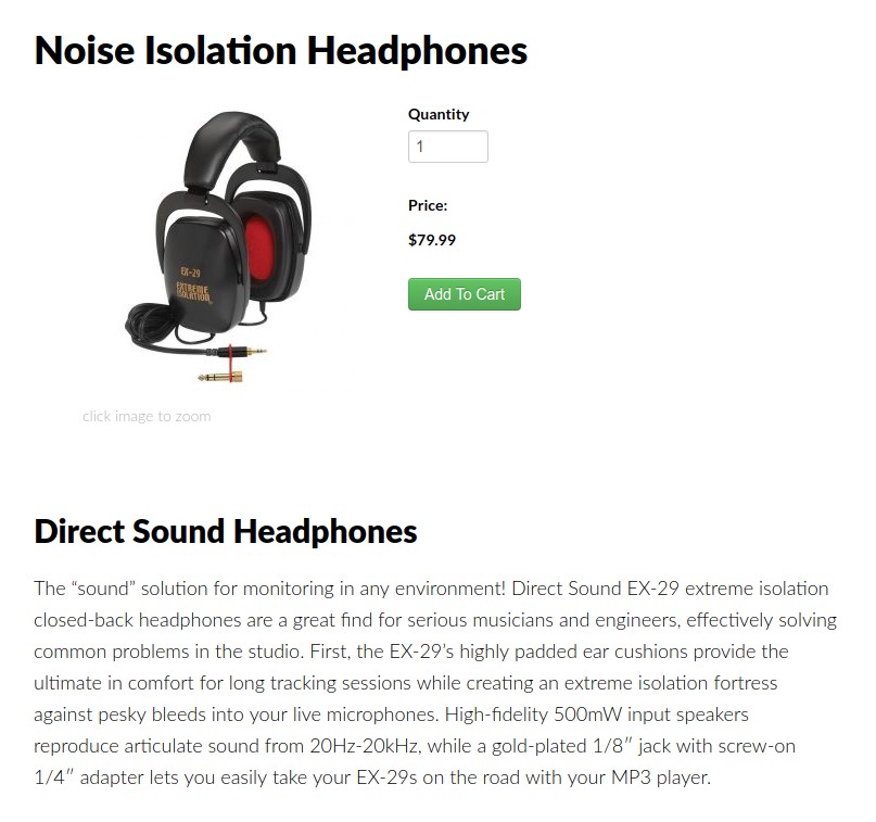 Cart66 product page selling headphones
