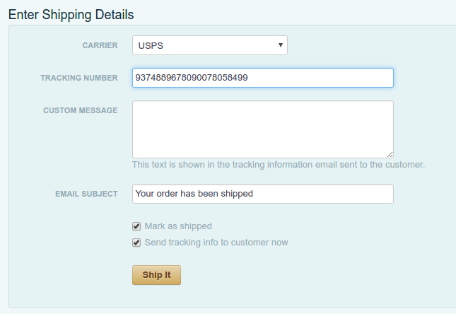 Tracking information sent to Cart66 customer